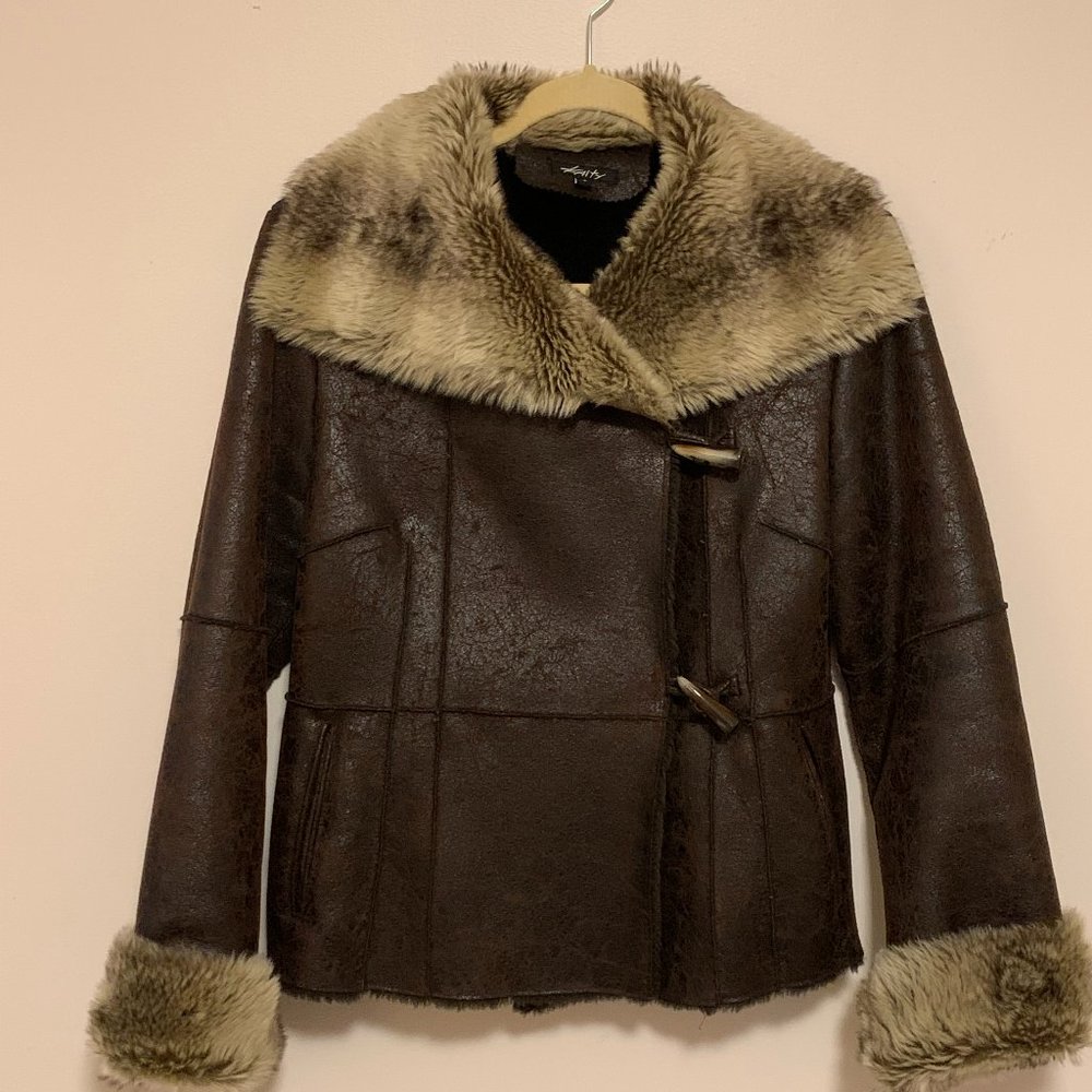 Kaity Small Brown Faux Suede/Leather and Fur Jacket